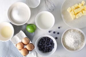 Ingredientes bolo de limão com mirtilos, foto de cima