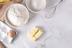 Ingredientes massa da torta banoffee - top view